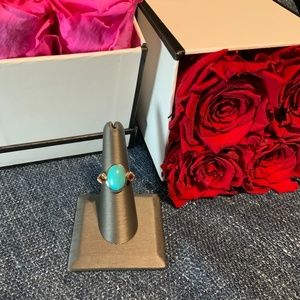 Beautiful vintage turquoise and pink tourmaline silver ring